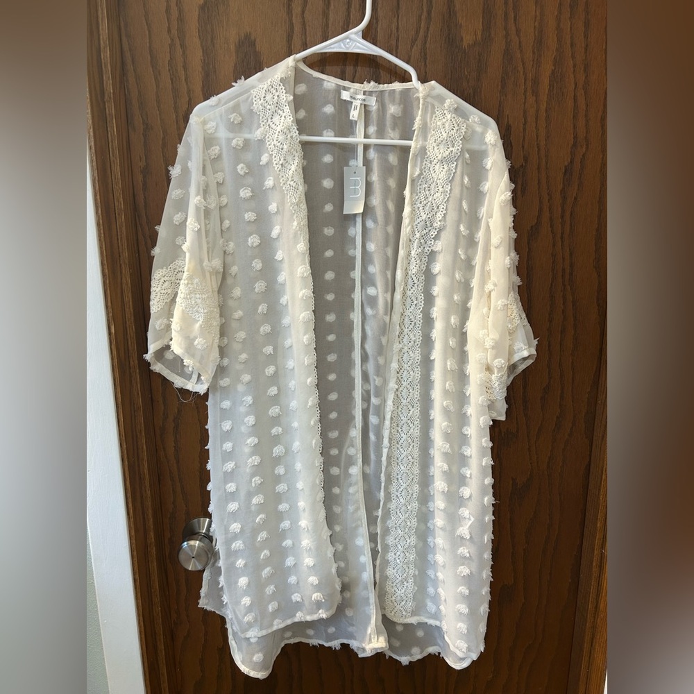 Maurices White Sheer Lace Kimono Top